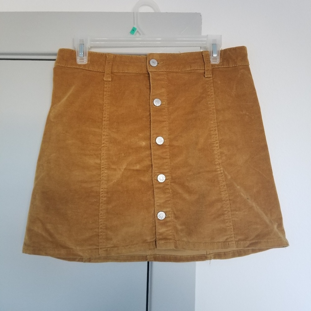 Burnt yellow corduroy mini a-line skirt
